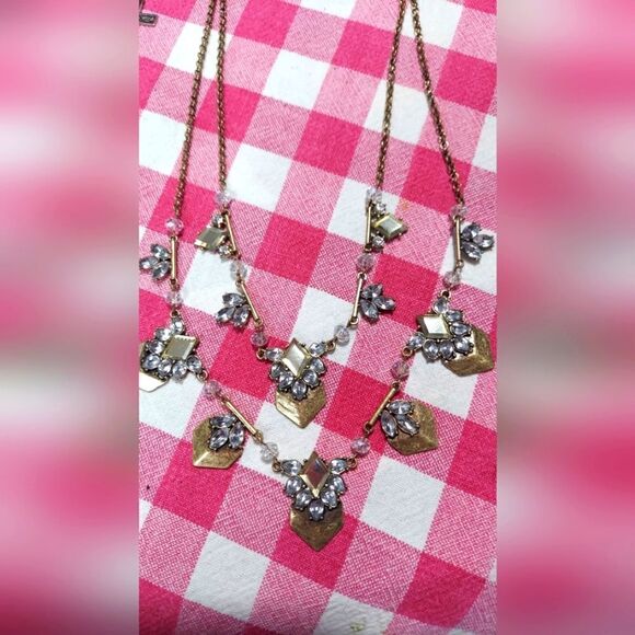 Vintage Necklace Mirror Rhinestones & Crystal Beads - Picture 1 of 8